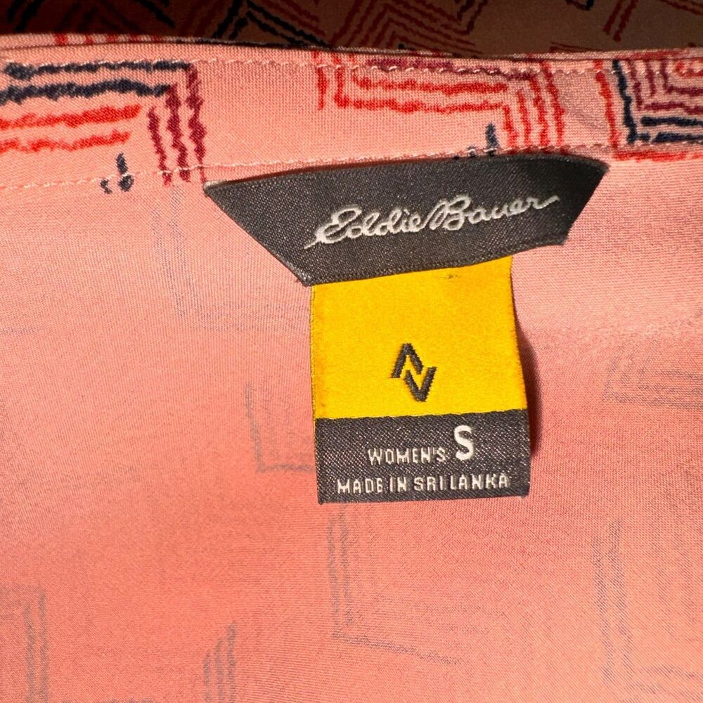 Eddie Bauer Top Sz S Peach Stretch Geo Print Sleeveless V Neck - Picture 5 of 9